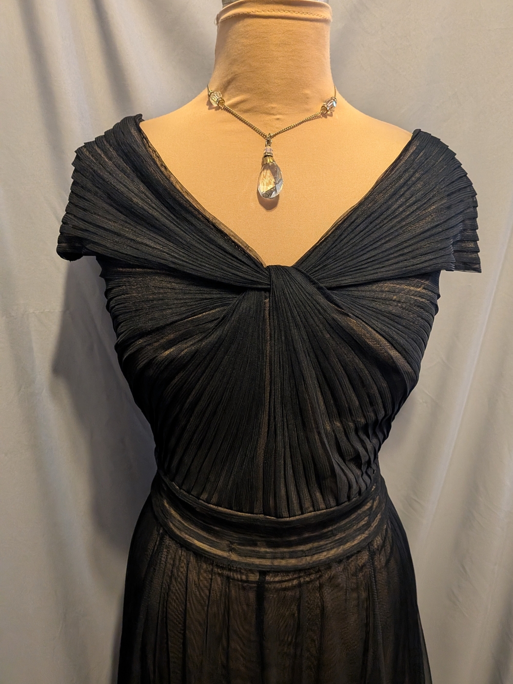 Tadashi Shoji Black Pleated Sheer Maxi Dress Size 4 - Picture 4 of 12
